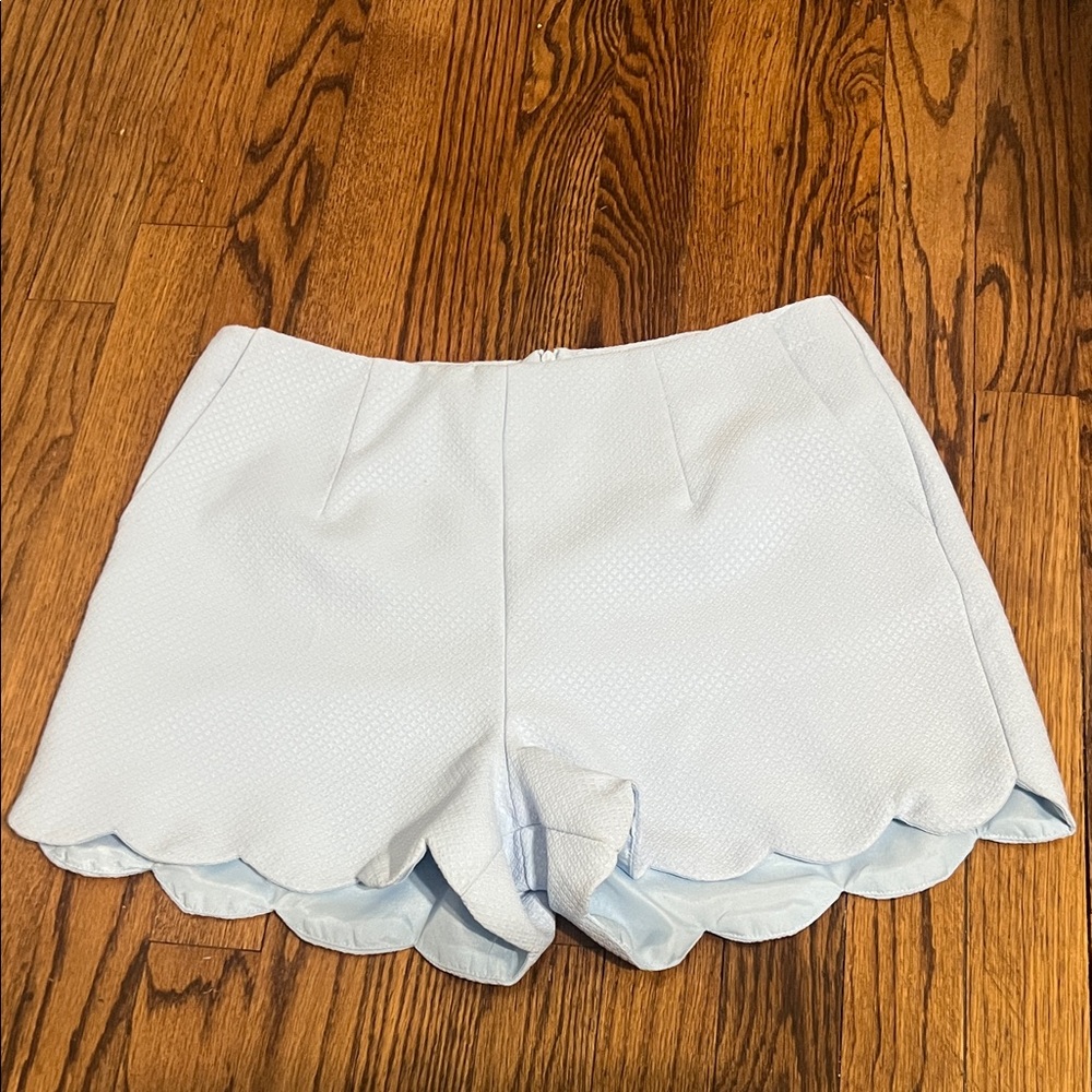 Everly High Waist Scalloped Shorts - Soft Blue
